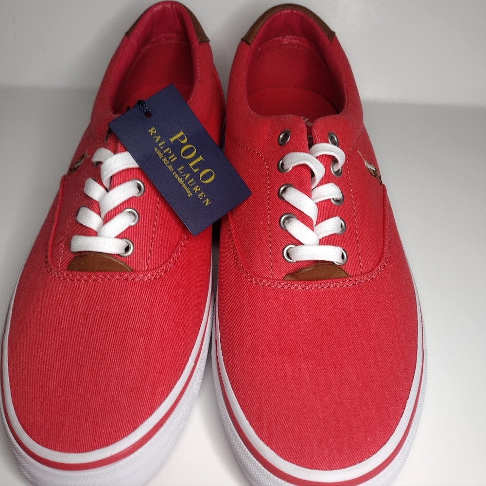 RALPH LAUREN POLO Red Coral Comfort Memory Foam Canvas Fabric Shoes - Picture 2 of 8